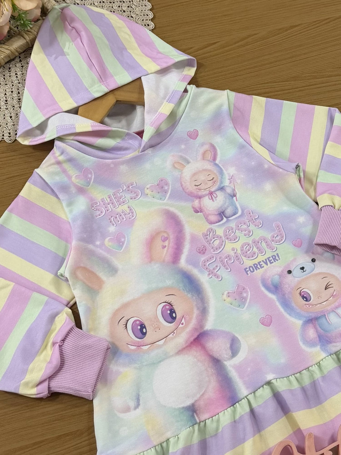 Vestido Infantil Cinti Inverno Colorido Labubu com Strass