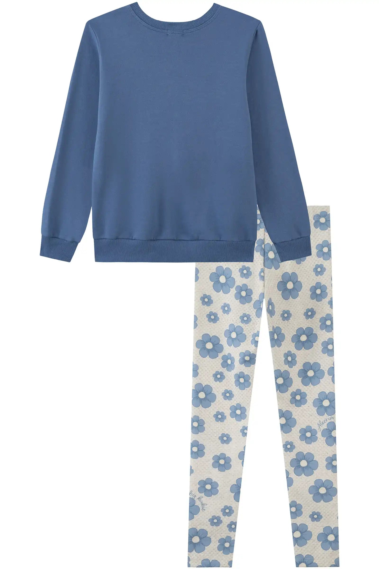 Conjunto Infantil Kukiê Inverno com Calça Legging Térmica e Moletom Flanelado Azul Flor