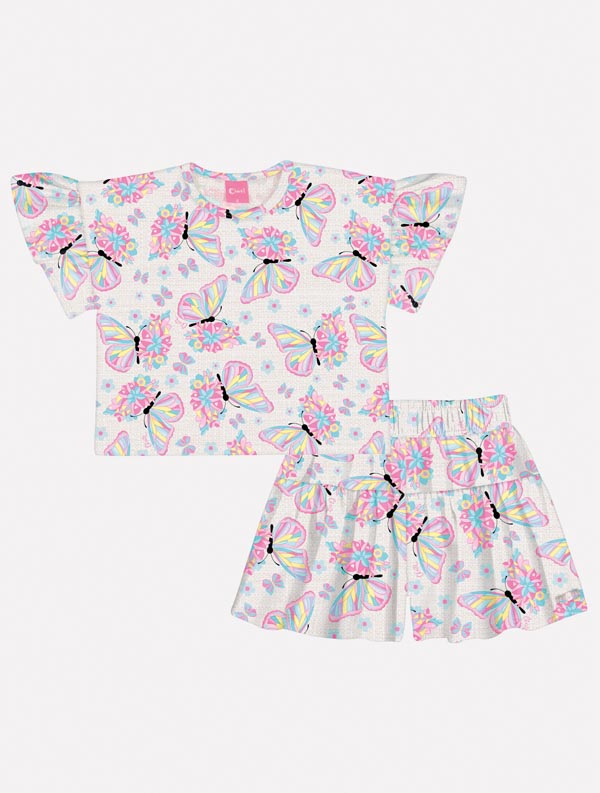 Conjunto Infantil Cinti Verão Shorts e Blusa Borboleta Rosa