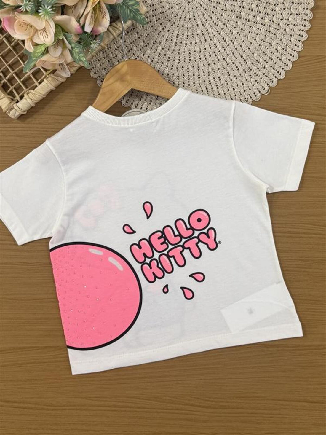 Blusa Infantil Momi Verão Branca Hello Kitty com Strass