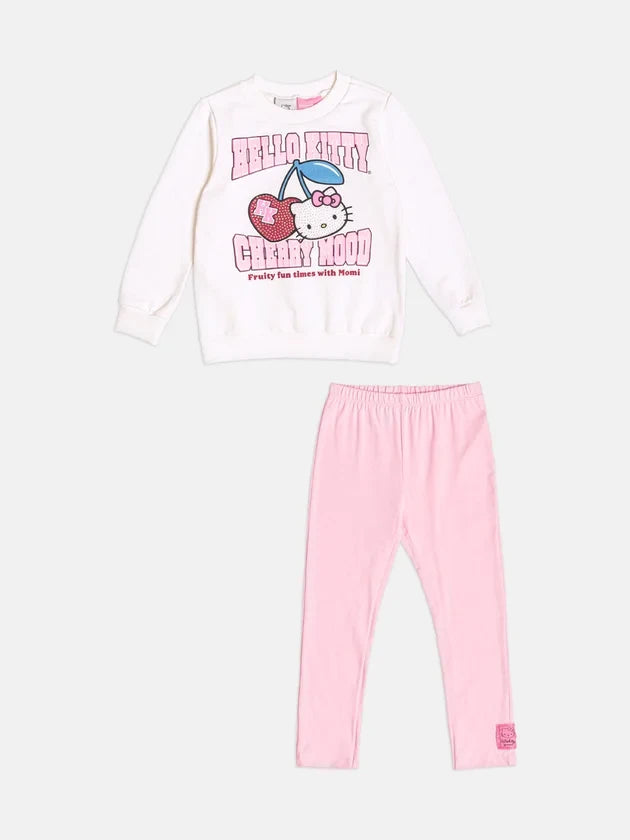 Conjunto Infantil Momi Inverno com Calça Legging Rosa e Moletom sem Flanela Hello Kitty Cherry