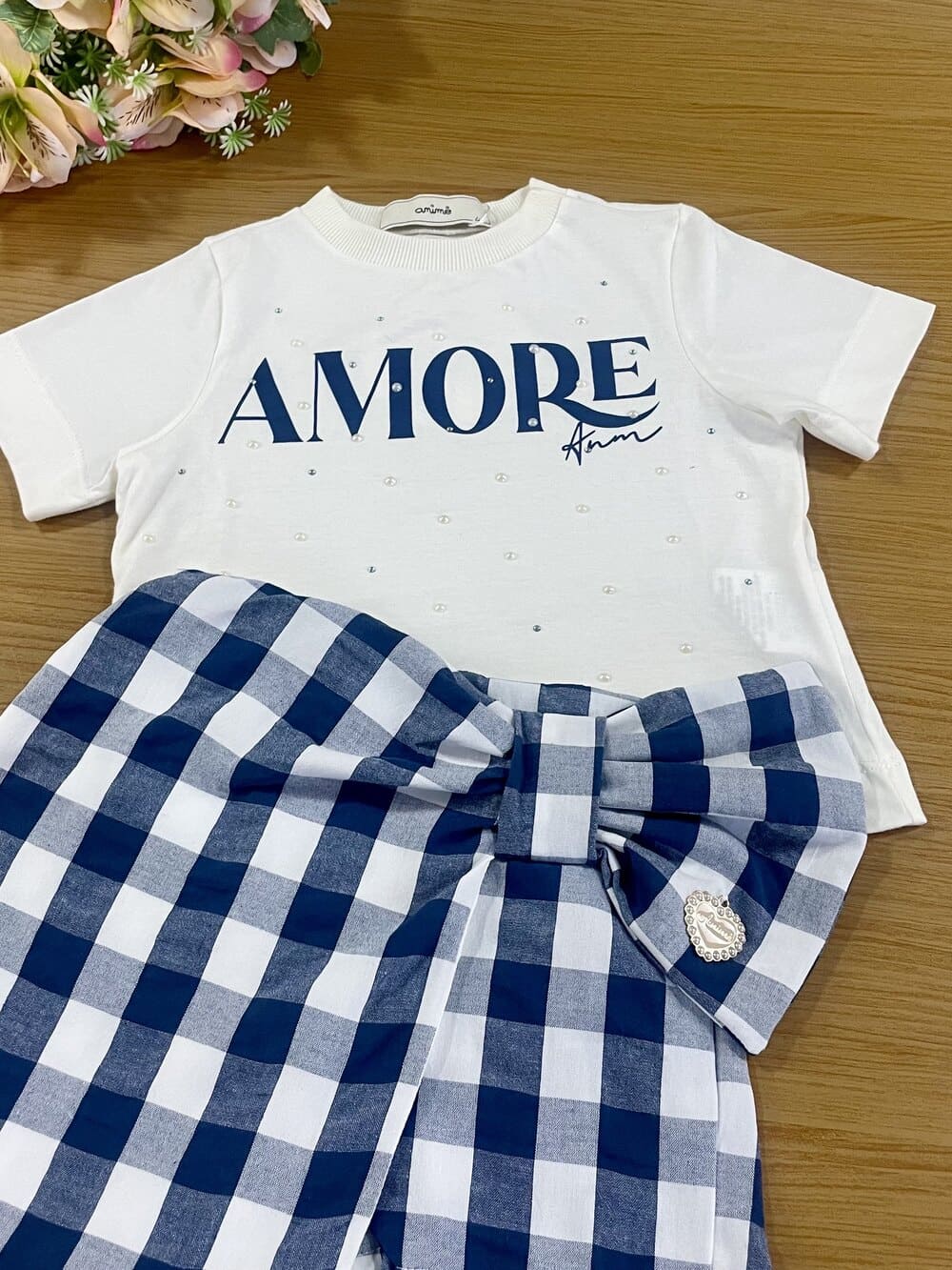 Conjunto Infantil Animê Verão Shorts Saia e Blusa Amore