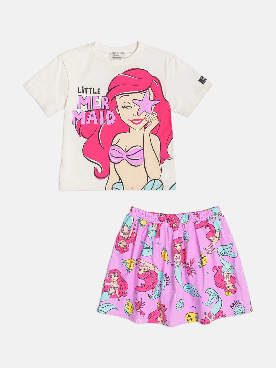 Conjunto Infantil Menina Bimbi com Saia Lilás e Blusa Ariel Disney