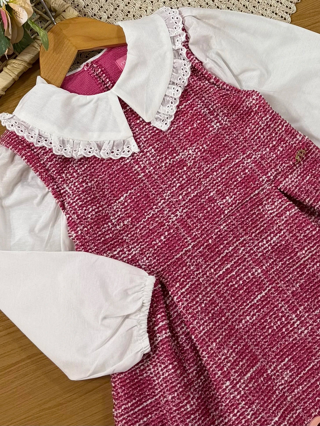 Vestido Infantil Momi Inverno Vermelho Tweed com Gola
