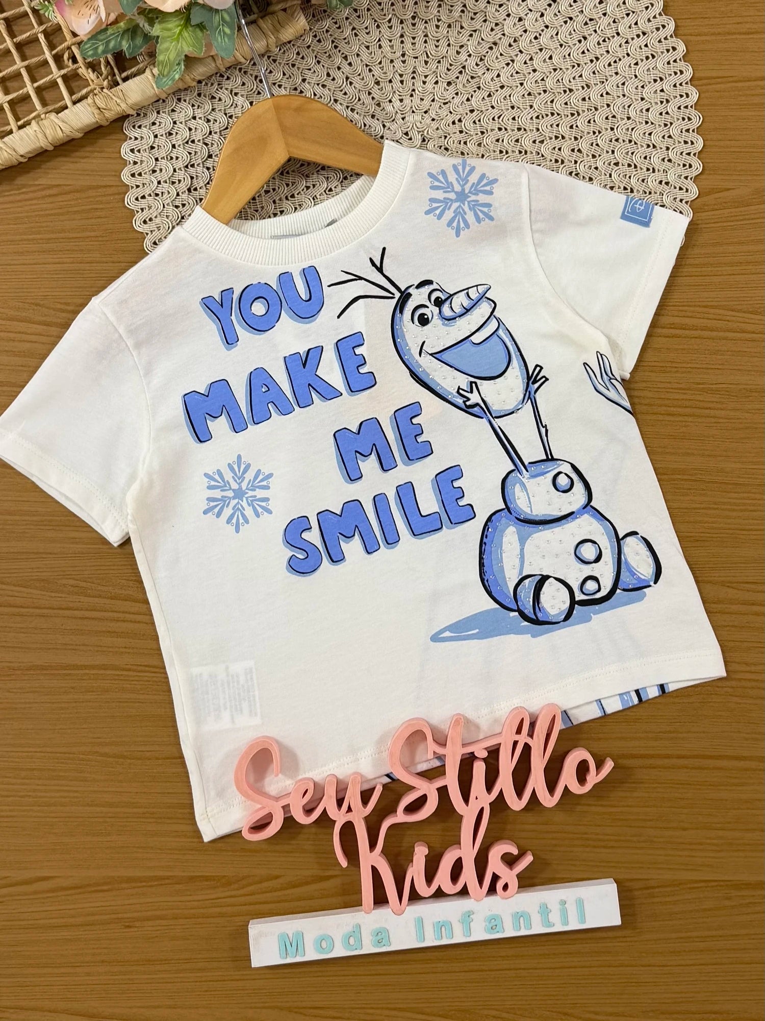 Conjunto Infantil Bimbi Inverno com Saia em Tule Azul e Blusa Manga Curta Olaf Disney