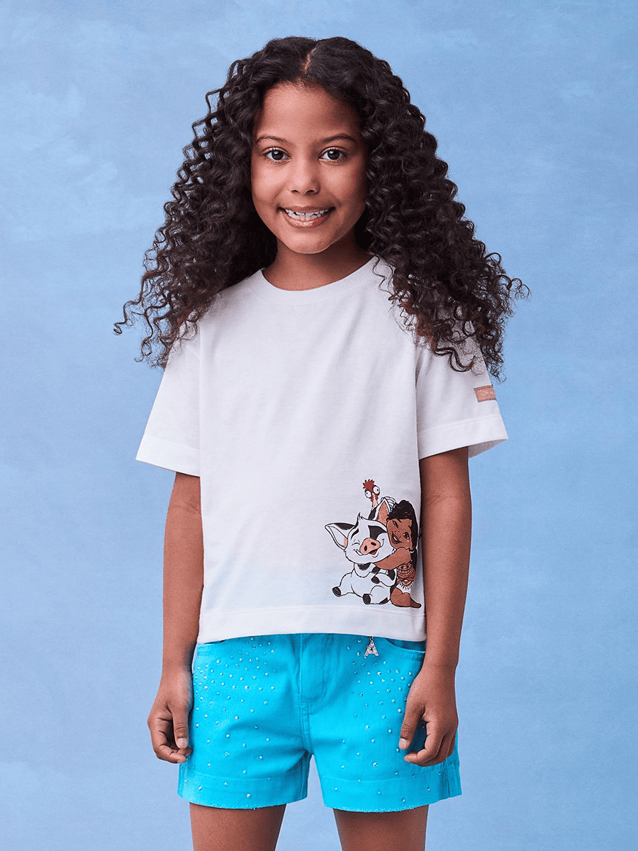 Blusa Infantil Animê Verão Off White Moana Família Disney