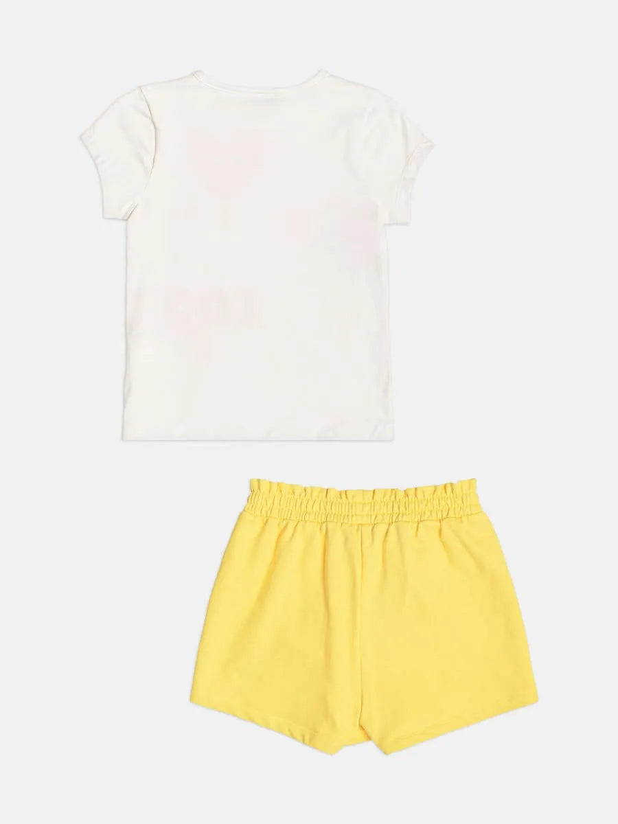 Conjunto Infantil Menina Bimbi com Short-Saia Amarelo e Blusa Branca Sorvetinhos