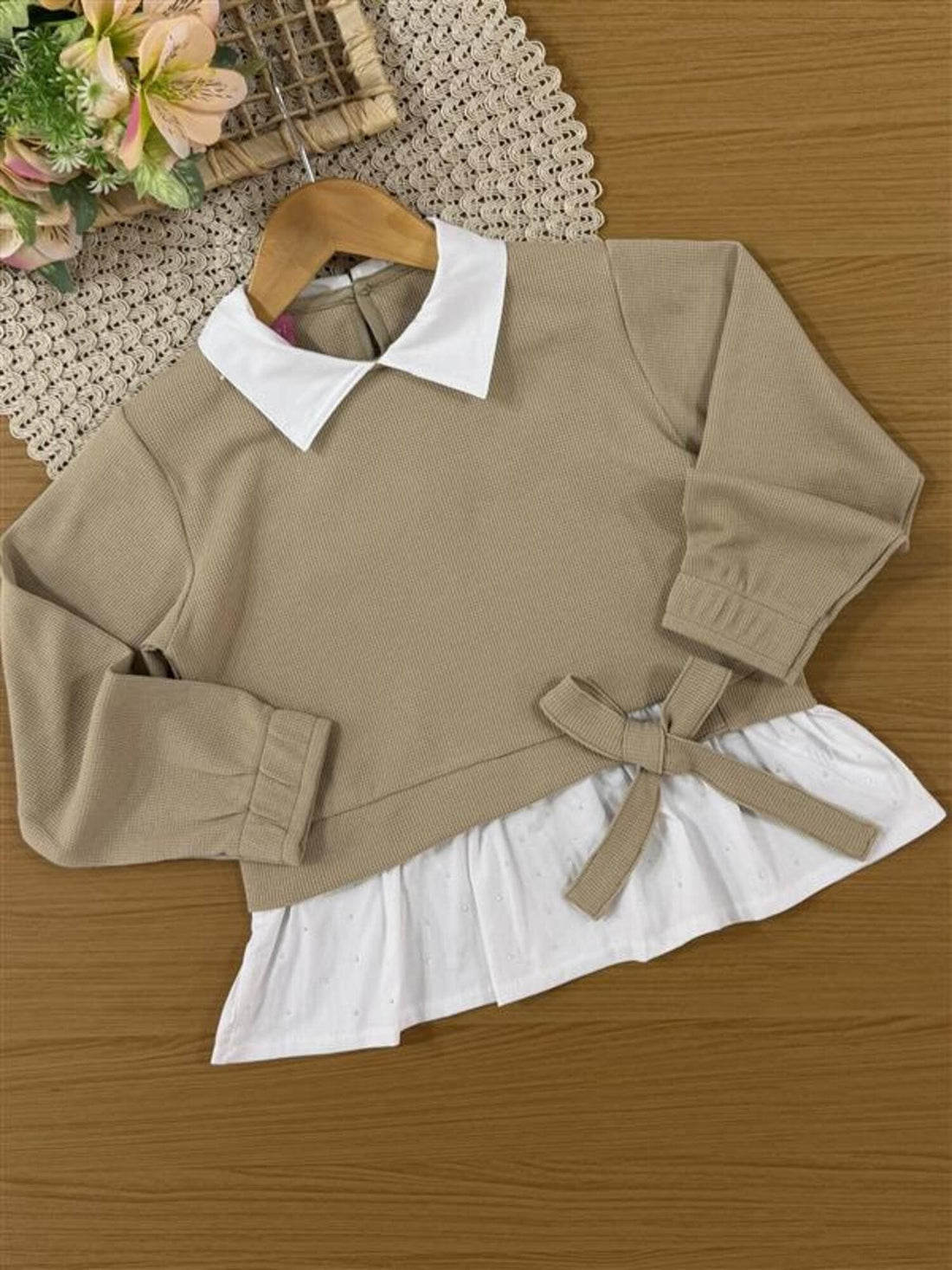 Conjunto Infantil Cinti Inverno com Calça e Casaco Bege Lacinho