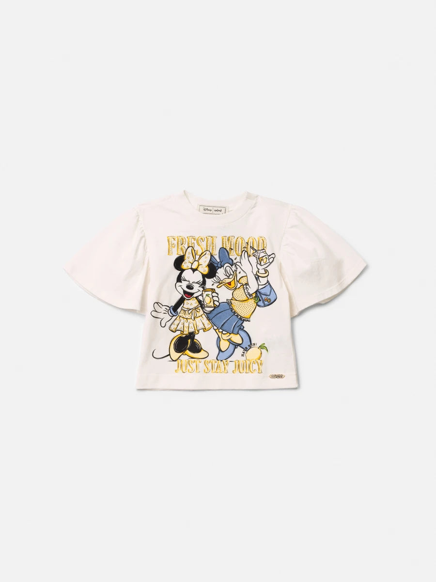 Blusa Infantil Menina Animê Branca Minnie e Daisy Fresh Mood Disney