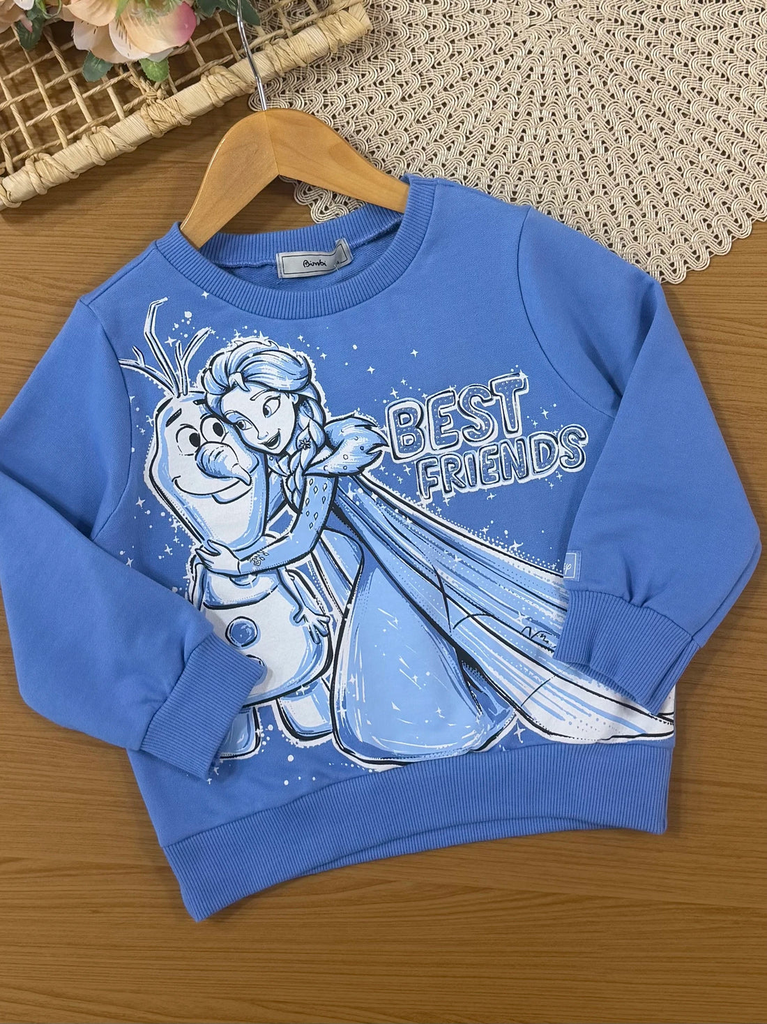 Conjunto Infantil Bimbi Inverno com Calça Legging e Moletom sem Flanela Azul Frozen Best Friends Disney