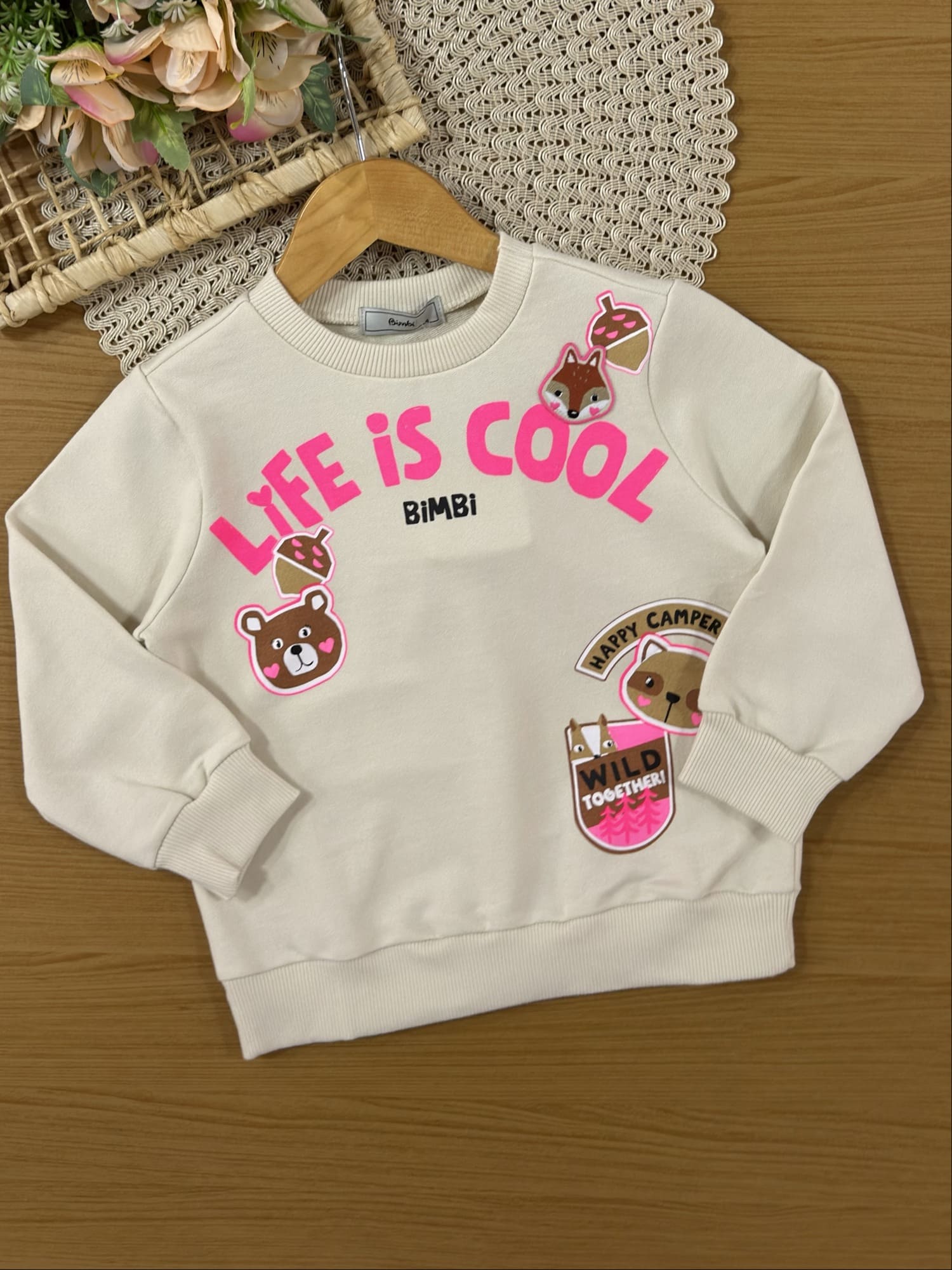 Conjunto Infantil Bimbi Inverno com Calça Legging e Moletom sem Flanela Bege Life is Cool