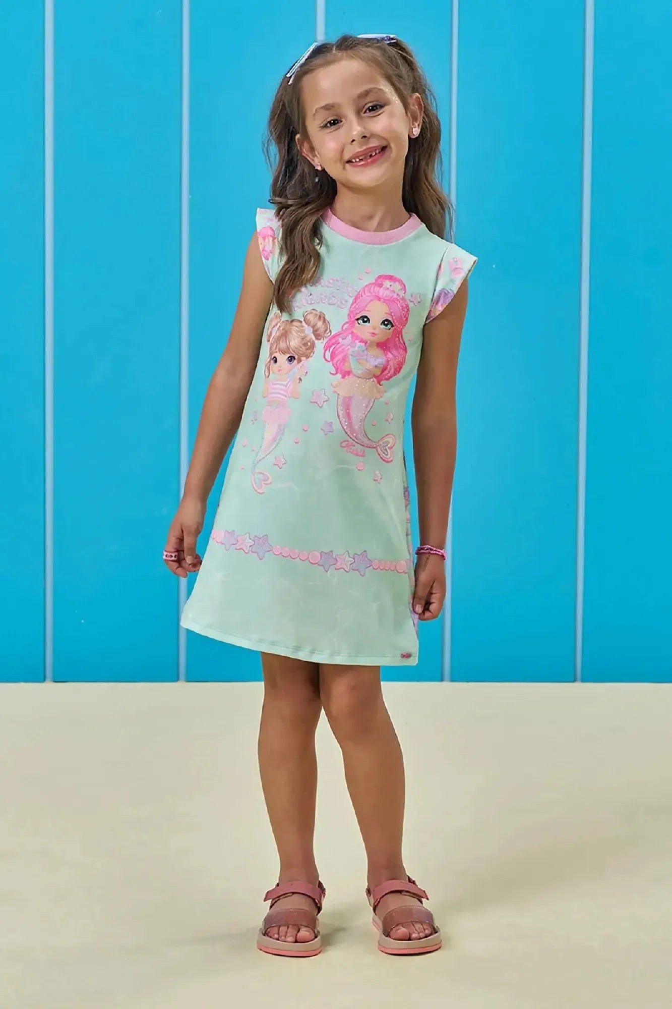 Vestido Infantil Kukiê Verde Sereias