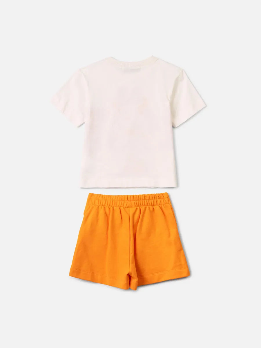 Conjunto Infantil Menina Animê com Shorts Laranja e Blusa Branca Minnie Strass Love Disney