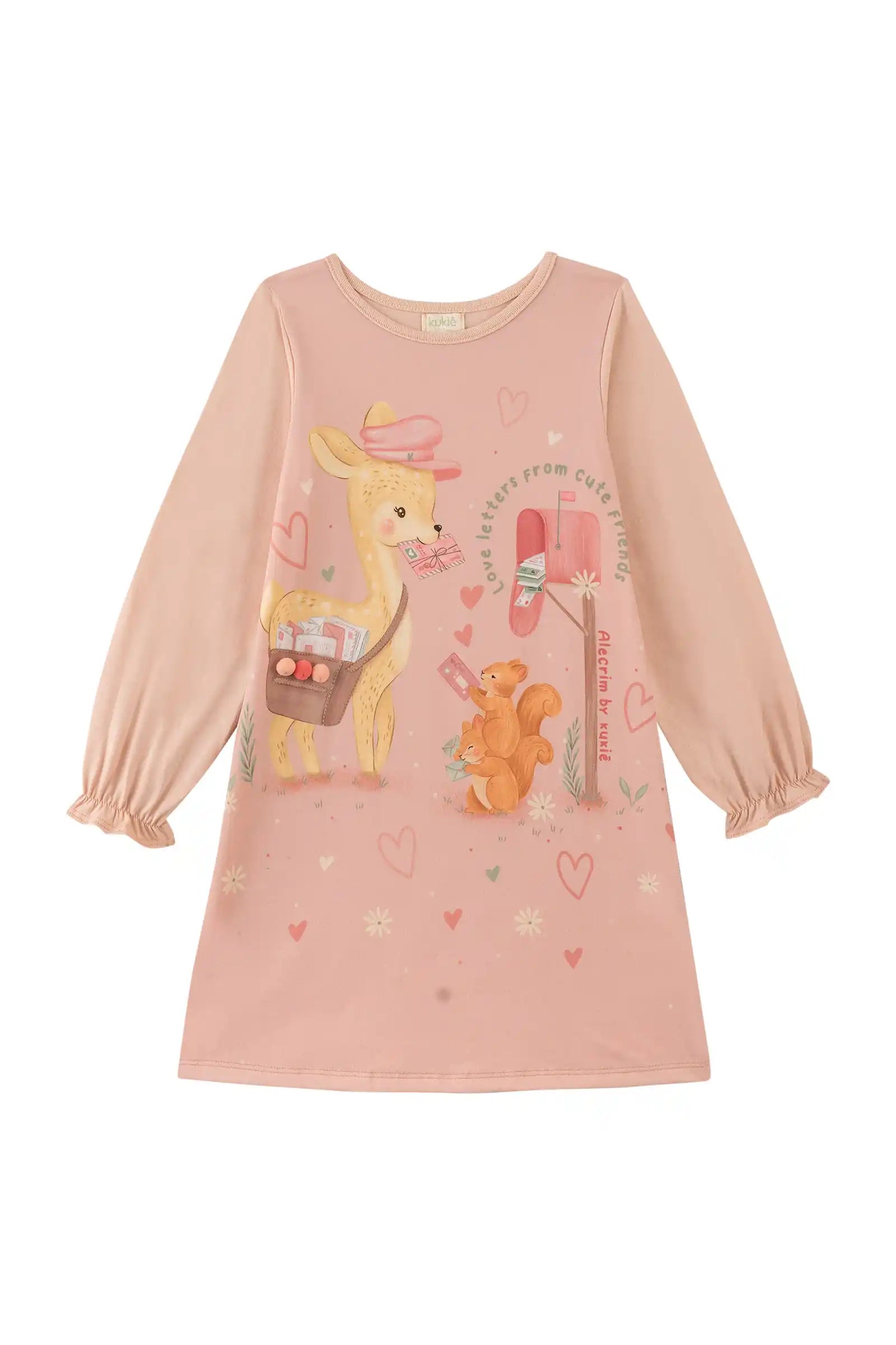Vestido Infantil Kukiê Inverno Rosa Claro Cartinhas de Amor