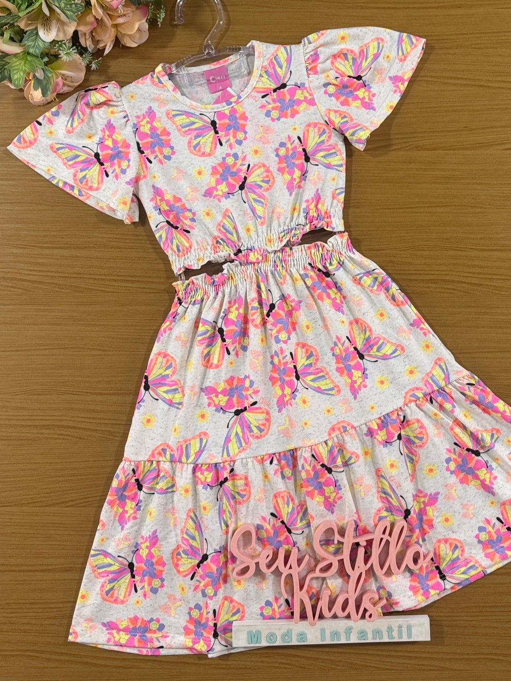 Vestido Infantil Cinti Verão Midi Borboleta