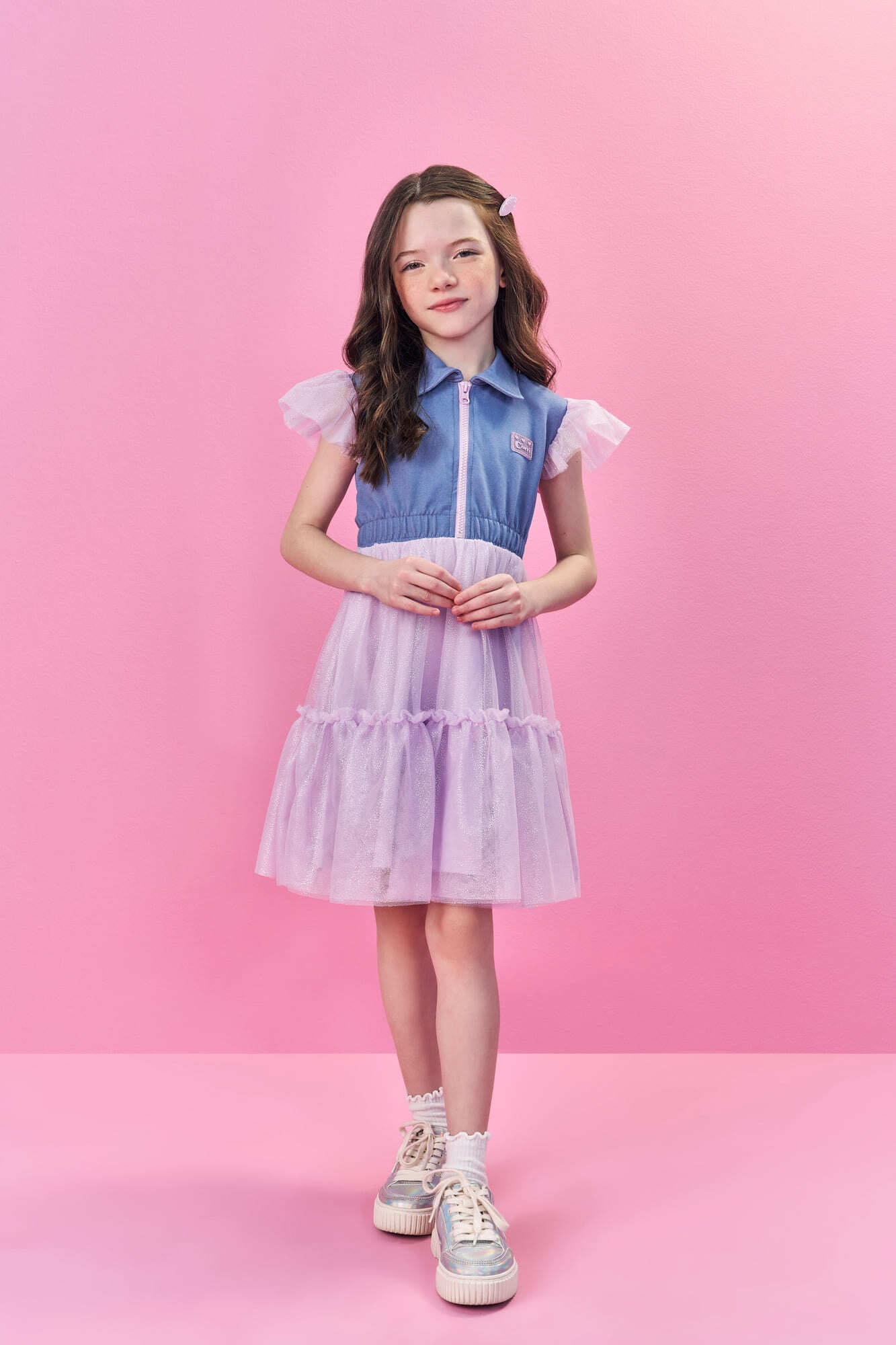 Vestido Infantil Cinti Verão Azul com Detalhes em Tule