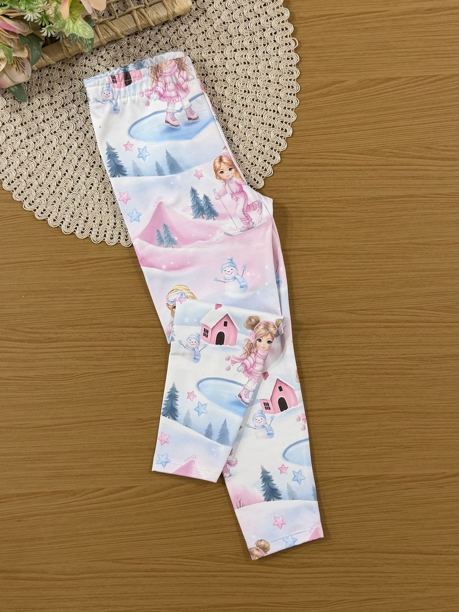 Calça Legging Infantil Térmica Cinti Inverno Rosa Menina na Neve