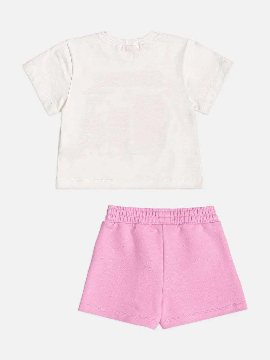 Conjunto Infantil Menina Momi Shorts Saia Rosa e Blusa Juice Strass