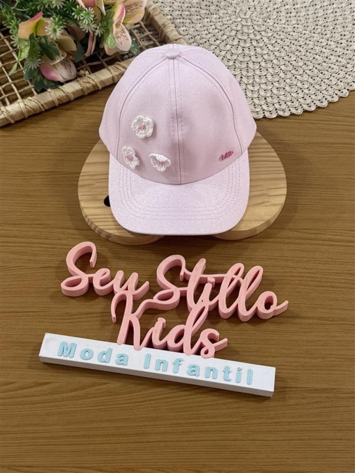 Boné Infantil Kukiê Verão Rosa Florzinha com Brilho