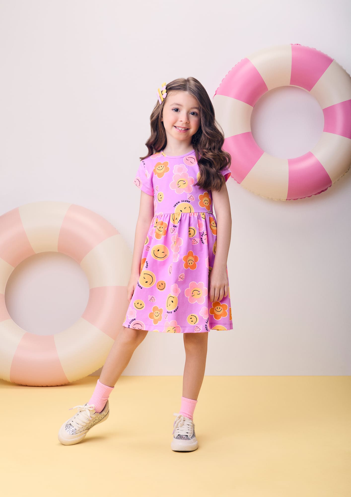 Vestido Infantil Momi Verão Roxo Floral Smile