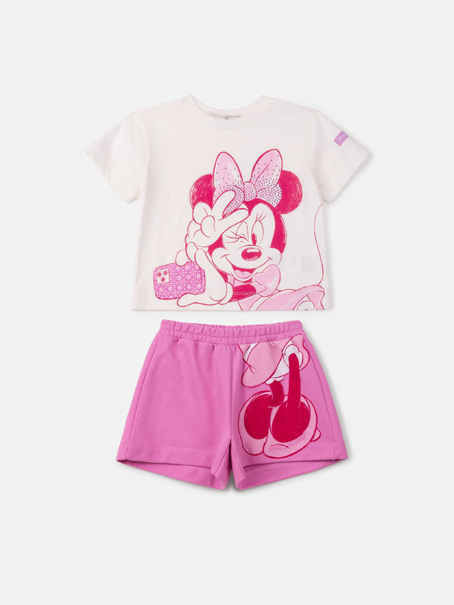 Conjunto infantil Animê Shorts Rosa e Blusa Manga Curta Minnie Disney