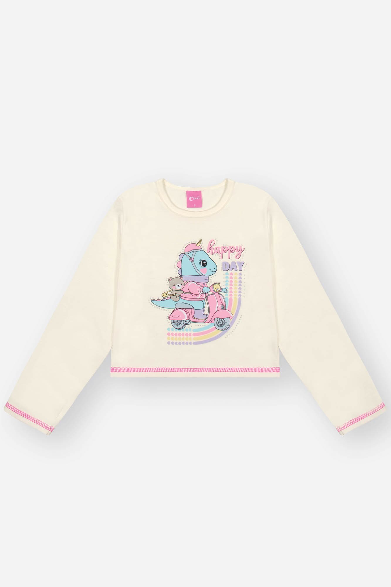 Conjunto Infantil Cinti Inverno Saia e Blusa Manga Longa Off White Unicórnio