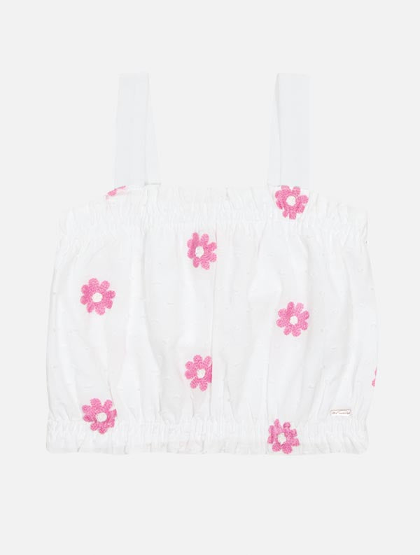 Conjunto Infantil Cinti Verão Blusa e Shorts Branco Florzinhas