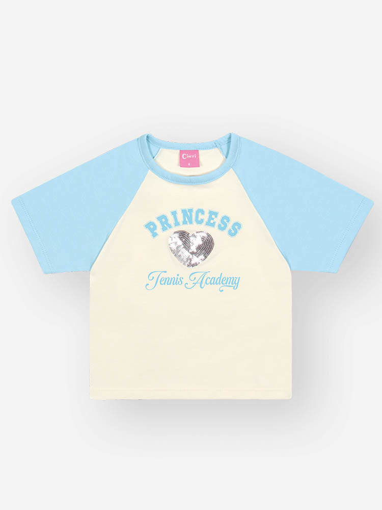 Conjunto Infantil Cinti Verão com Shorts Saia Azul e Blusa Branca Princess