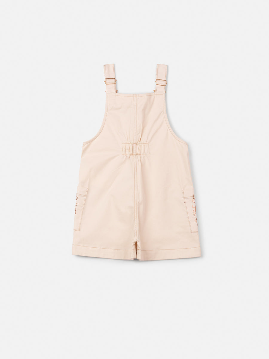 Jardineira Infantil Animê Verão Bege Com Blusa Minnie e Mickey Disney