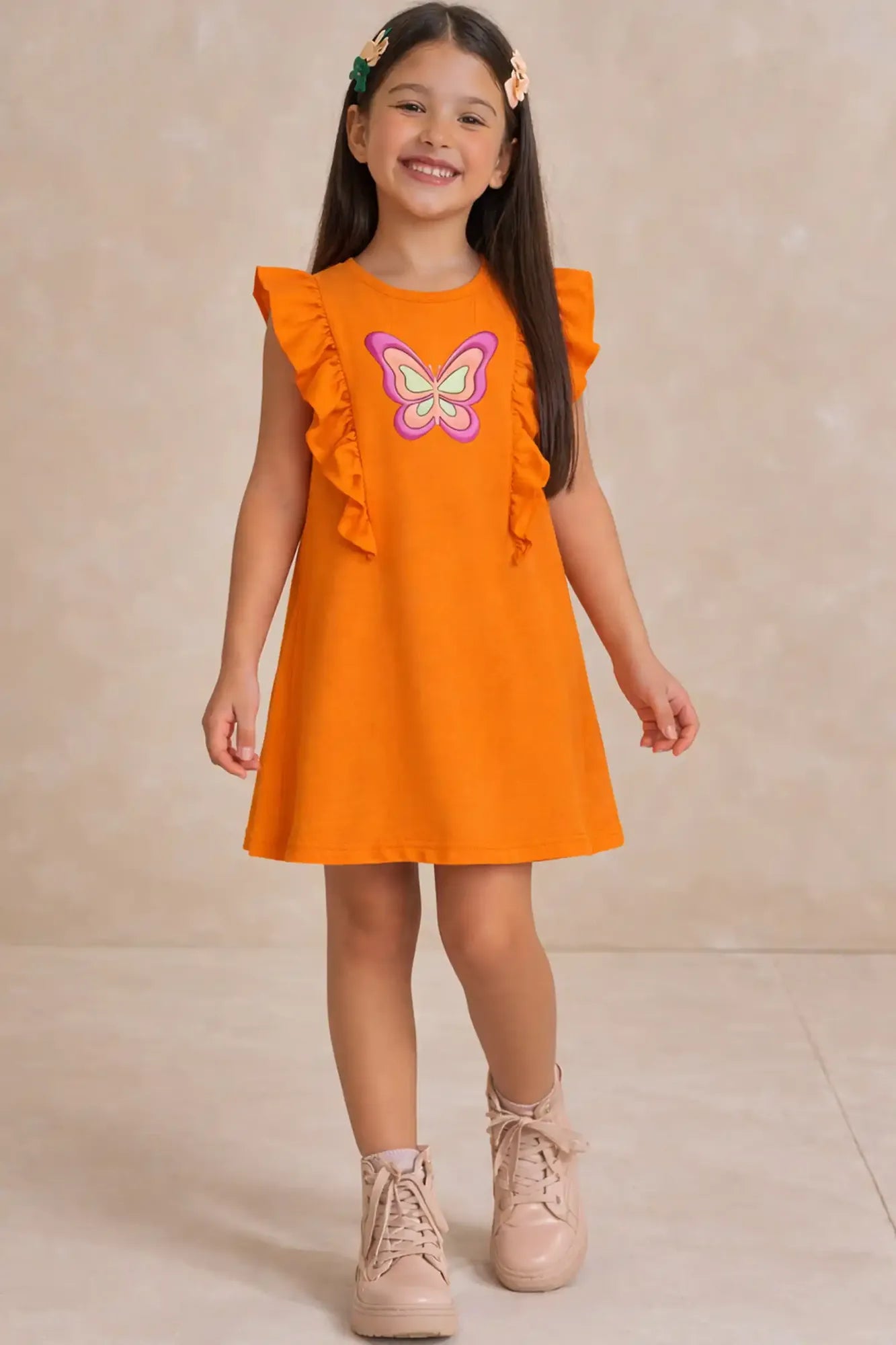 Vestido Infantil Kukie Laranja Borboleta