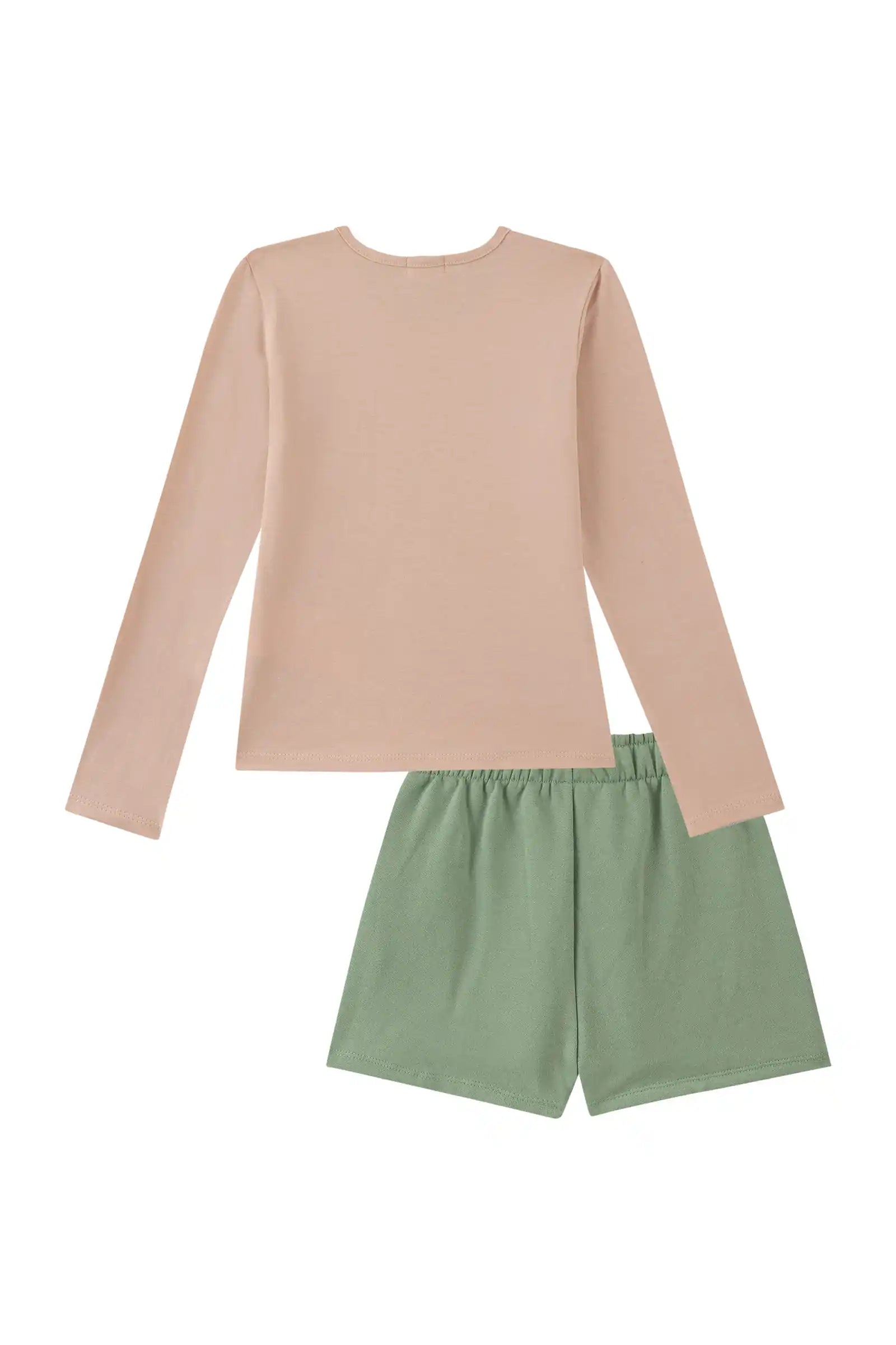 Conjunto Infantil Kukiê Inverno com Shorts Verde e Blusa Manga Longa Esquilinhos