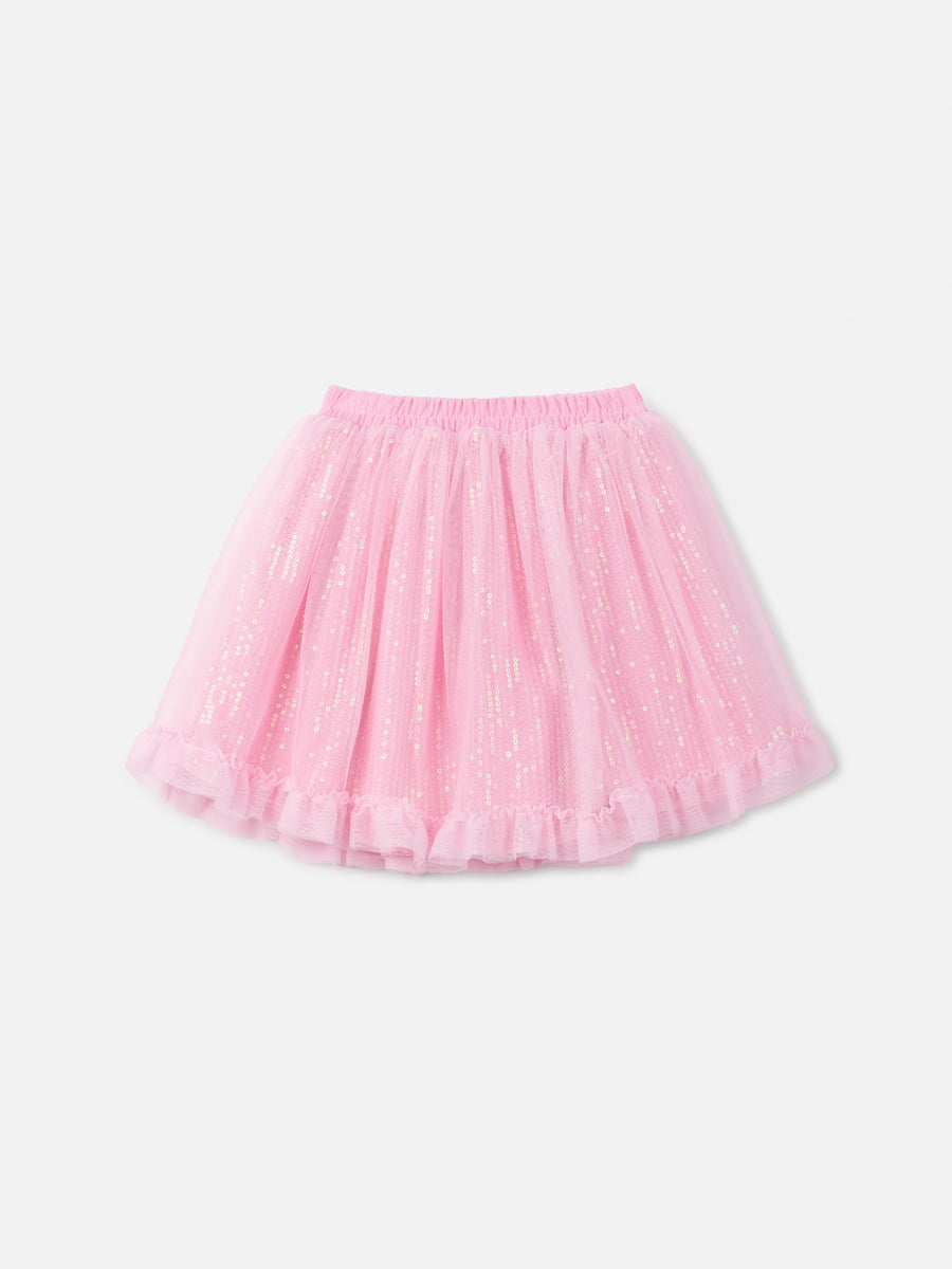 Saia Infantil Animê Inverno Rosa Tule e Paetê