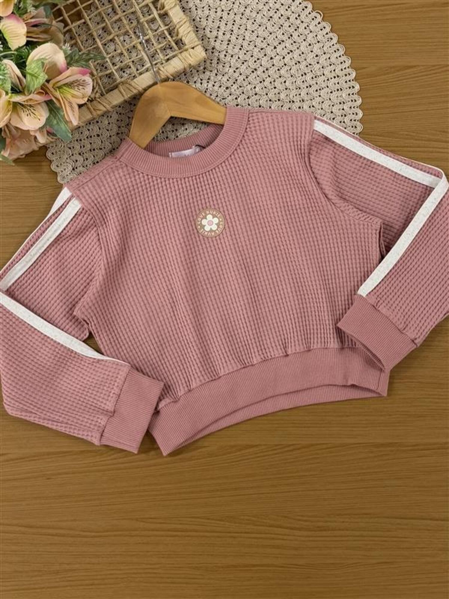 Conjunto Infantil Kukiê Inverno com Shorts e Moletom Rosa Flor