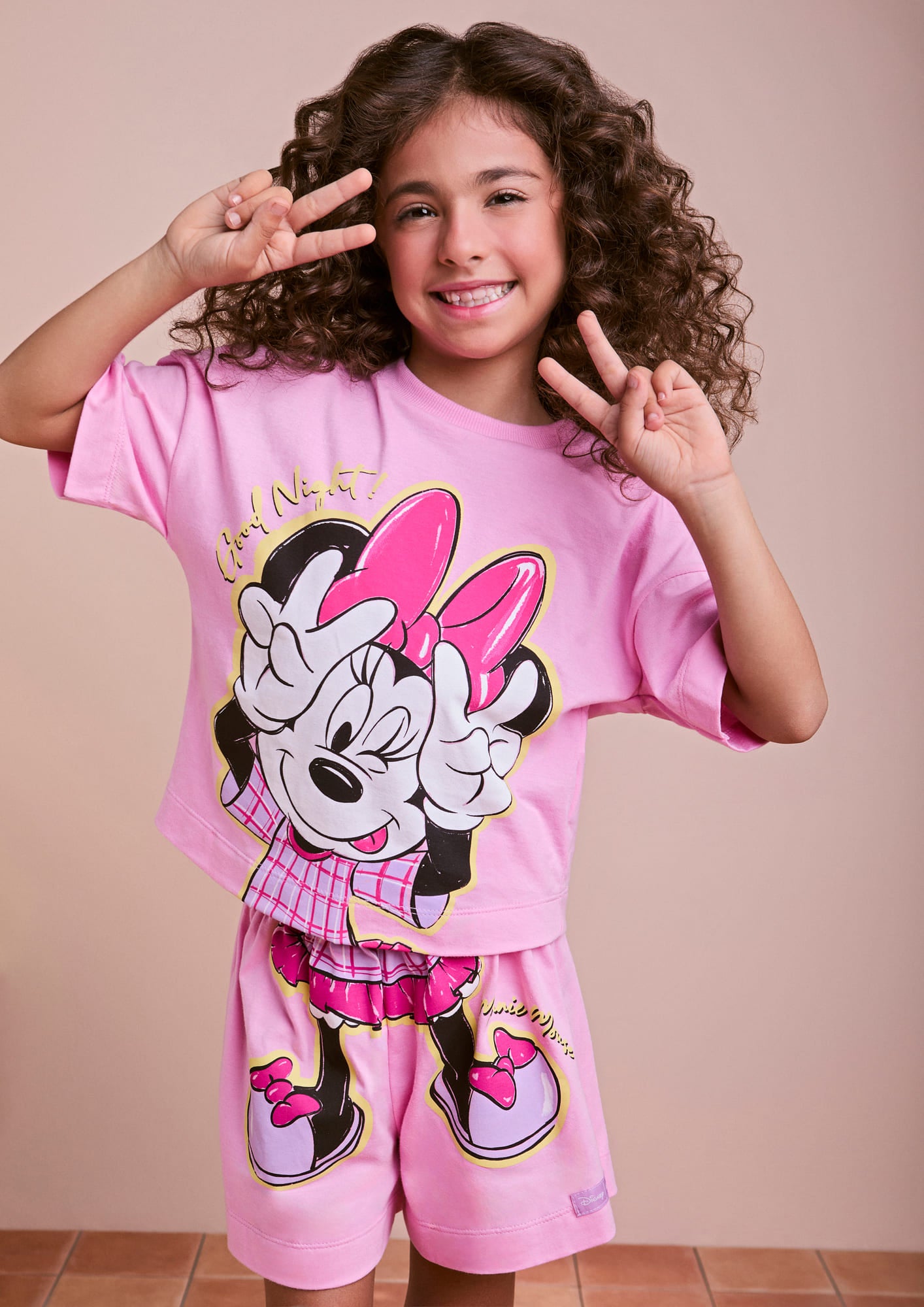 Pijama Infantil Animê Verão com Shorts e Blusa Rosa Minnie Disney