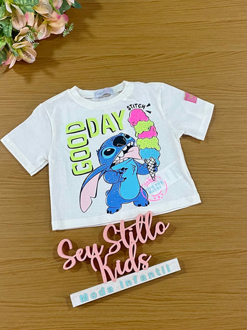 Blusa Infantil Momi Verão Sorvete Stitch Disney