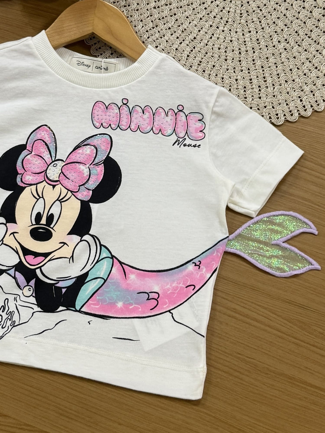 Blusa Infantil Animê Verão Branca Minnie Sereia Disney