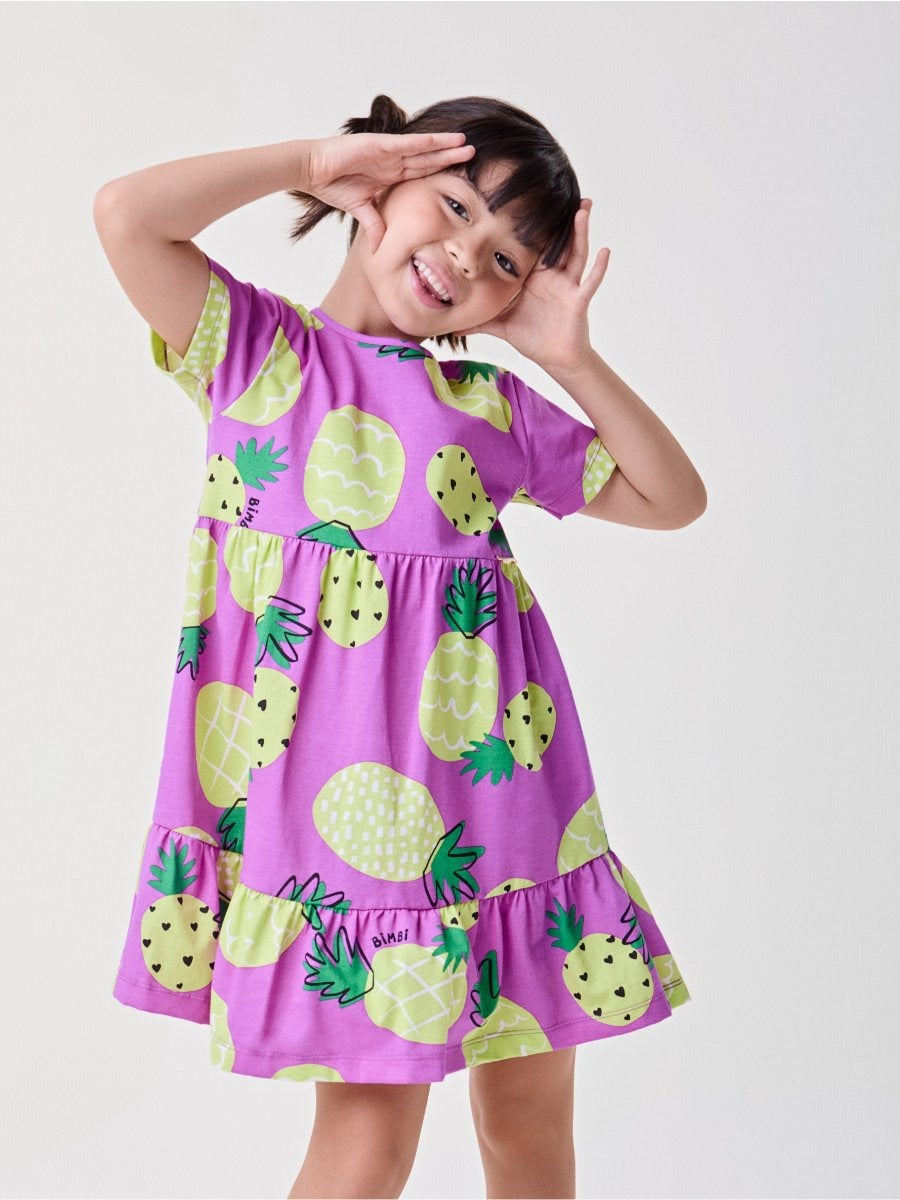 Vestido Infantil Bimbi Verão Roxo Abacaxi