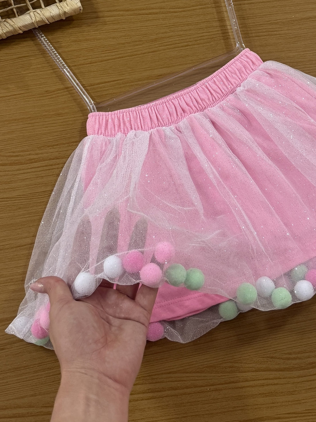 Saia Infantil Cinti Verão Rosa em Tule com Glitter