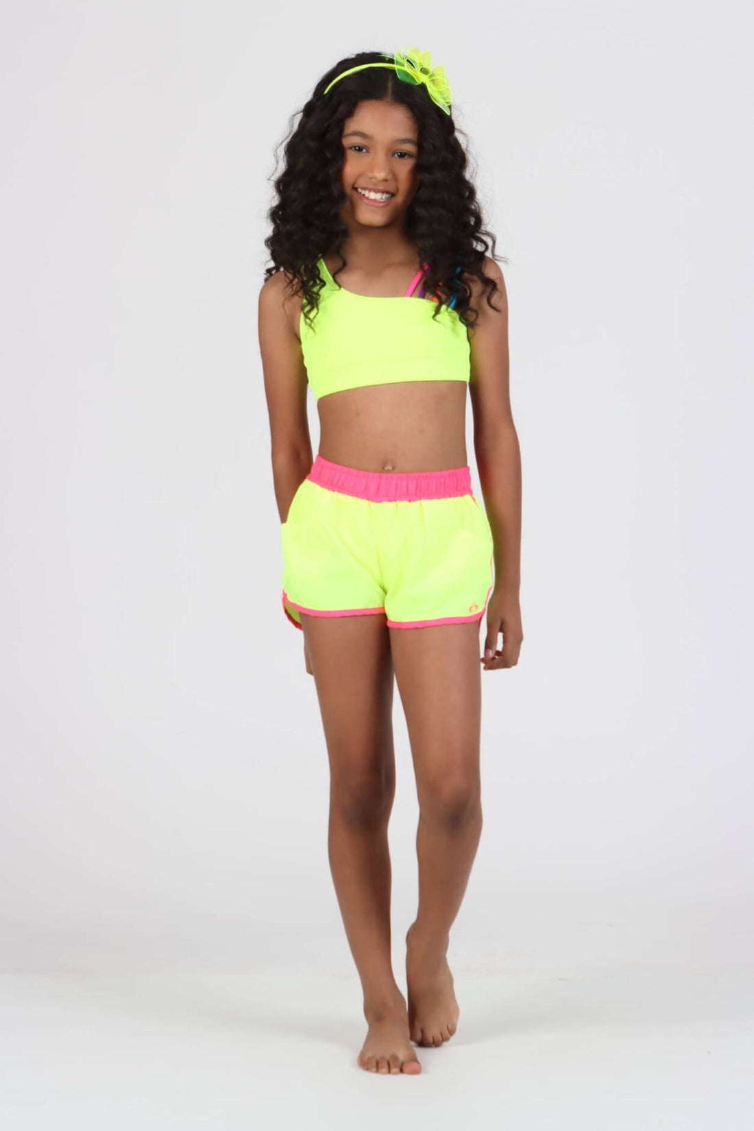 Shorts Infantil Siri Kids Nylon Leticia Amarelo Fluor 40063