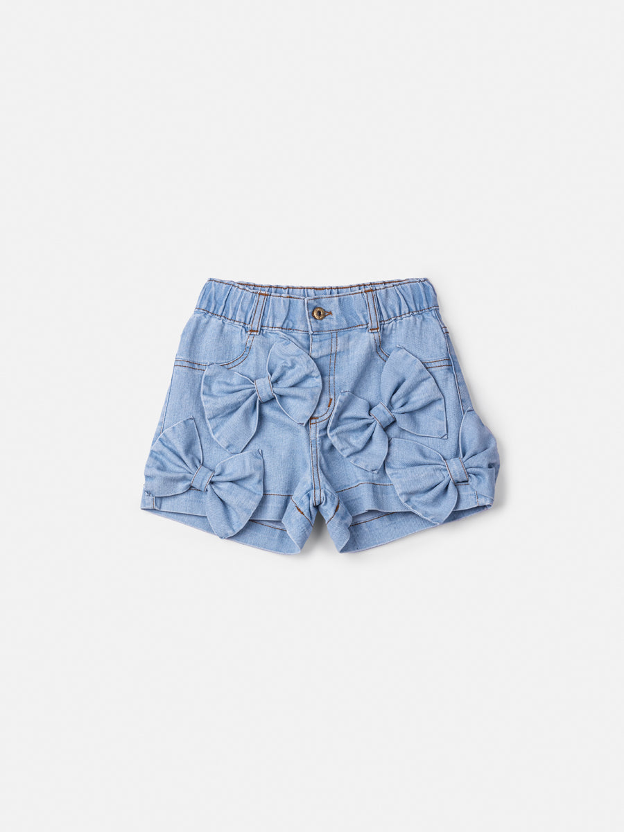 Conjunto Infantil Animê Verão Shorts Jeans e Blusa Laços