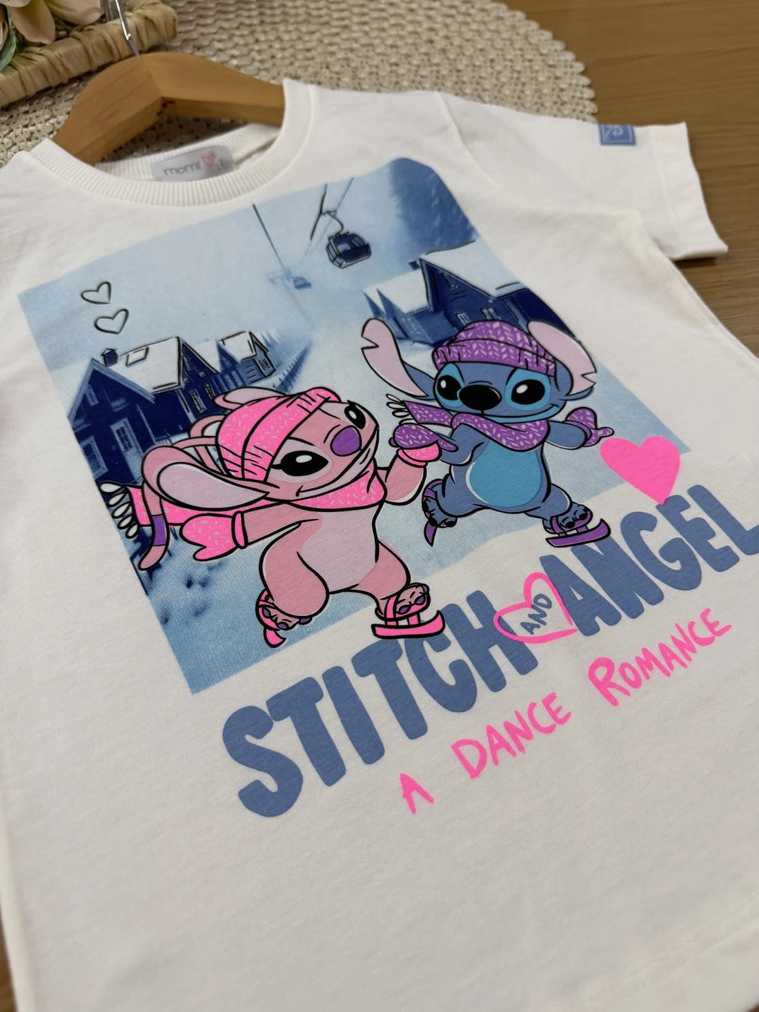 Blusa Infantil Momi Inverno Manga Curta Branca Stitch e Angel