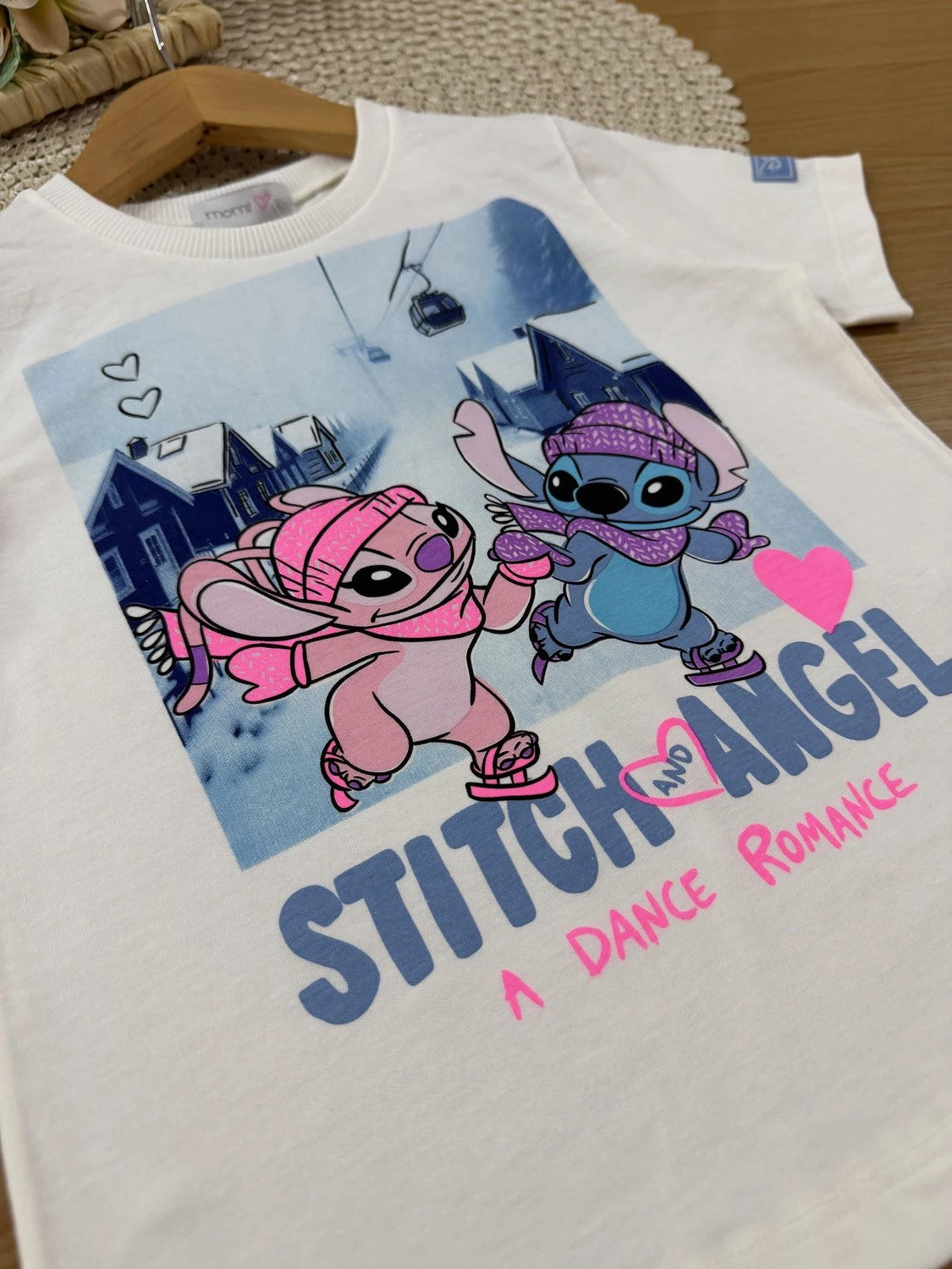 Blusa Infantil Momi Inverno Manga Curta Branca Stitch e Angel