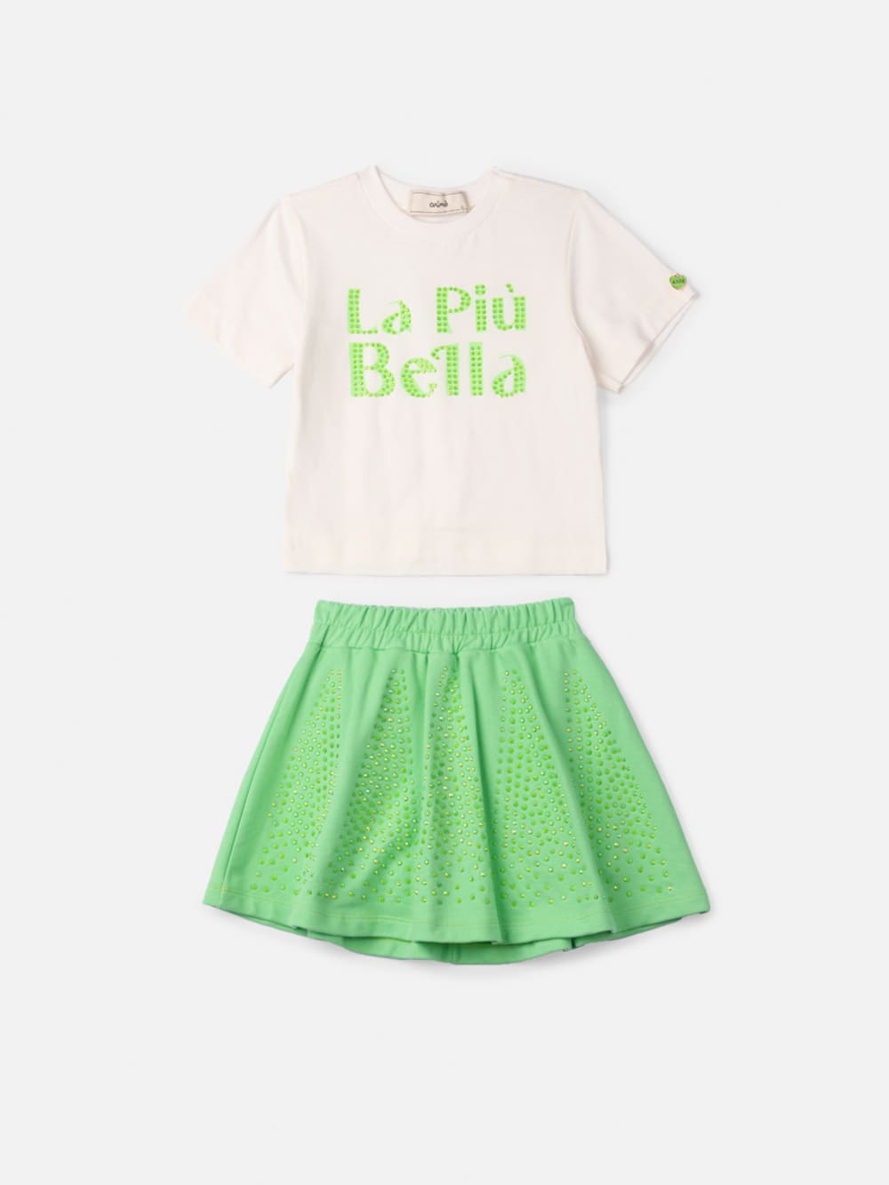 Conjunto Infantil Animê Verão Saia Verde e Blusa La Piu Bella