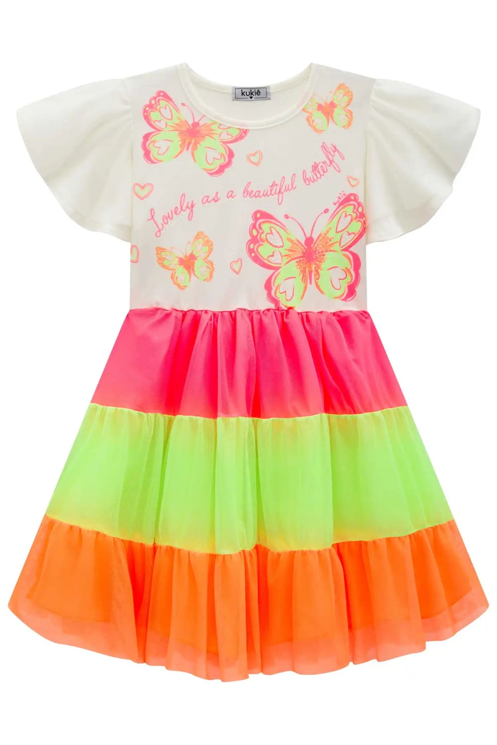 Vestido Infantil Kukie Verão Colorido Tule Borboleta