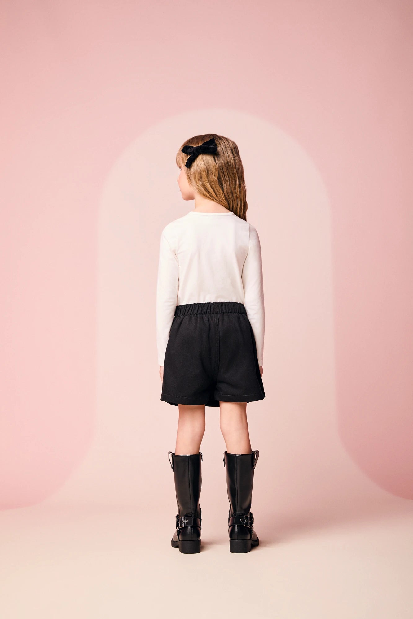 Conjunto Infantil Momi Inverno Shorts Saia Preto e Blusa Manga Longa Lacinho