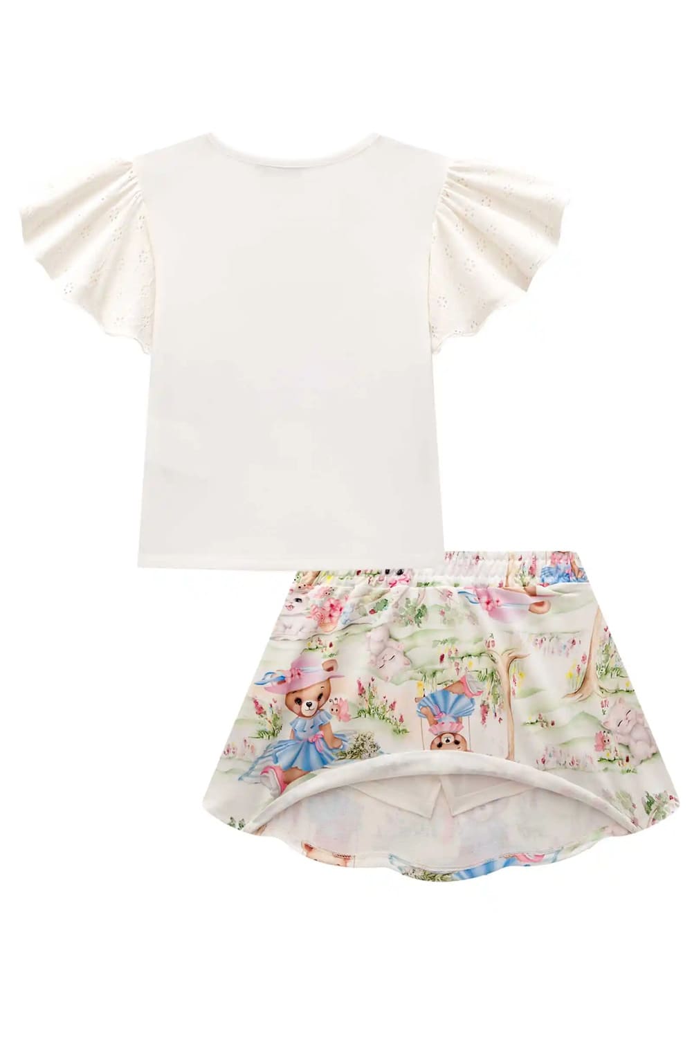 Conjunto Infantil Kukie Verão Com Saia e Blusa Ursinha Piquenique