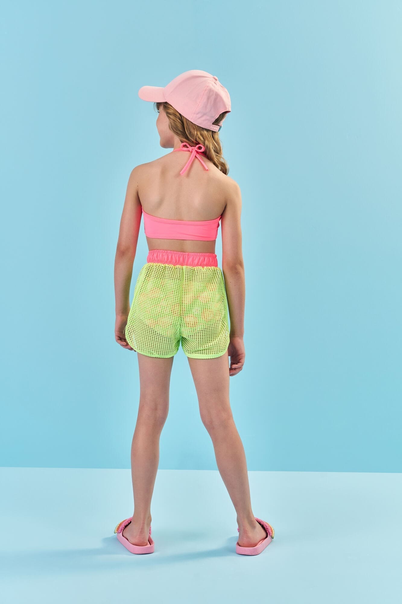 Biquíni Infantil Cinti Verão Rosa com Shorts Verde Neon Pretty Vibes