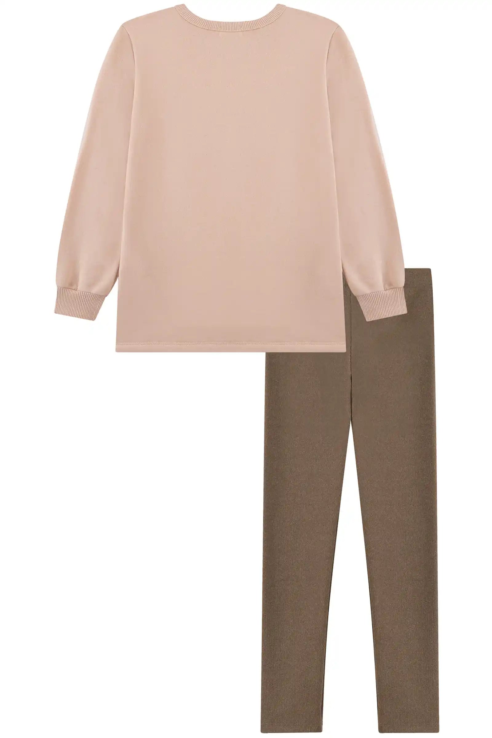 Conjunto Infantil Kukiê Inverno com Calça Legging Marrom e Moletom Flanelado Ursinha Floricultura