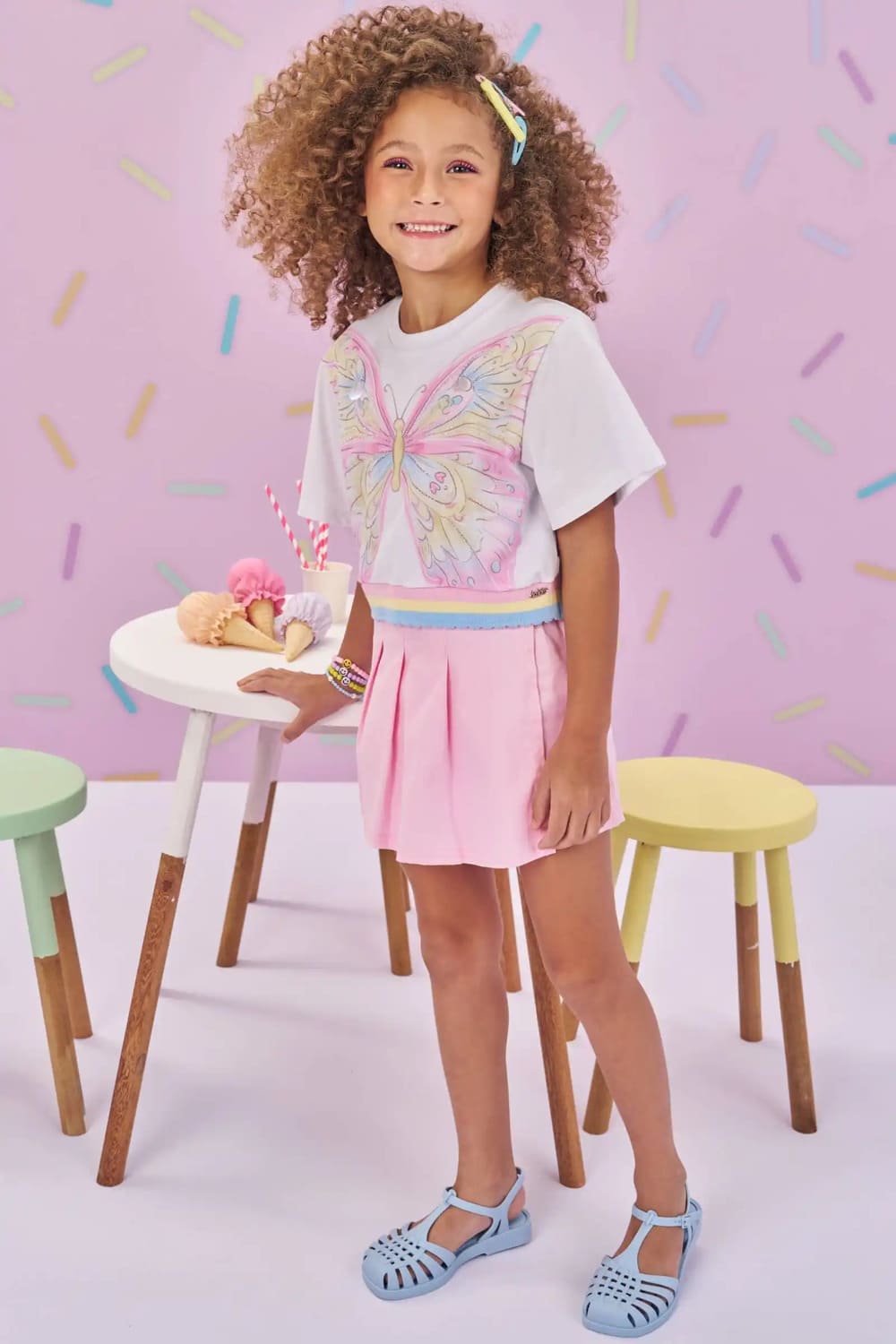Blusa Infantil Kukie Verão Branca Borboleta