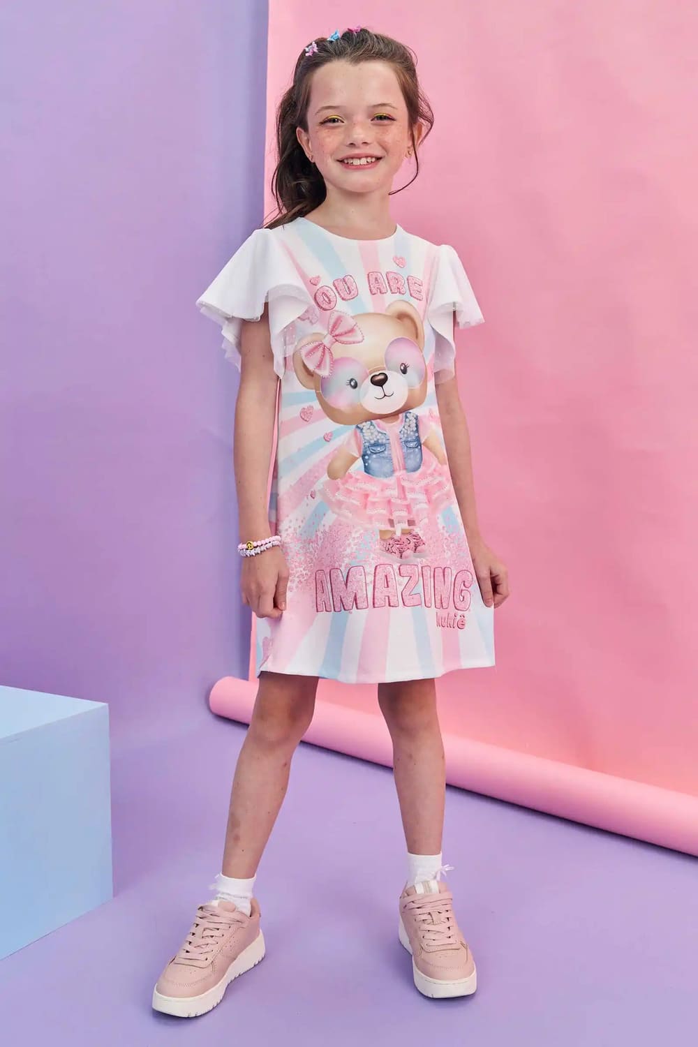 Vestido Infantil Kukie Verão Ursinha com Strass